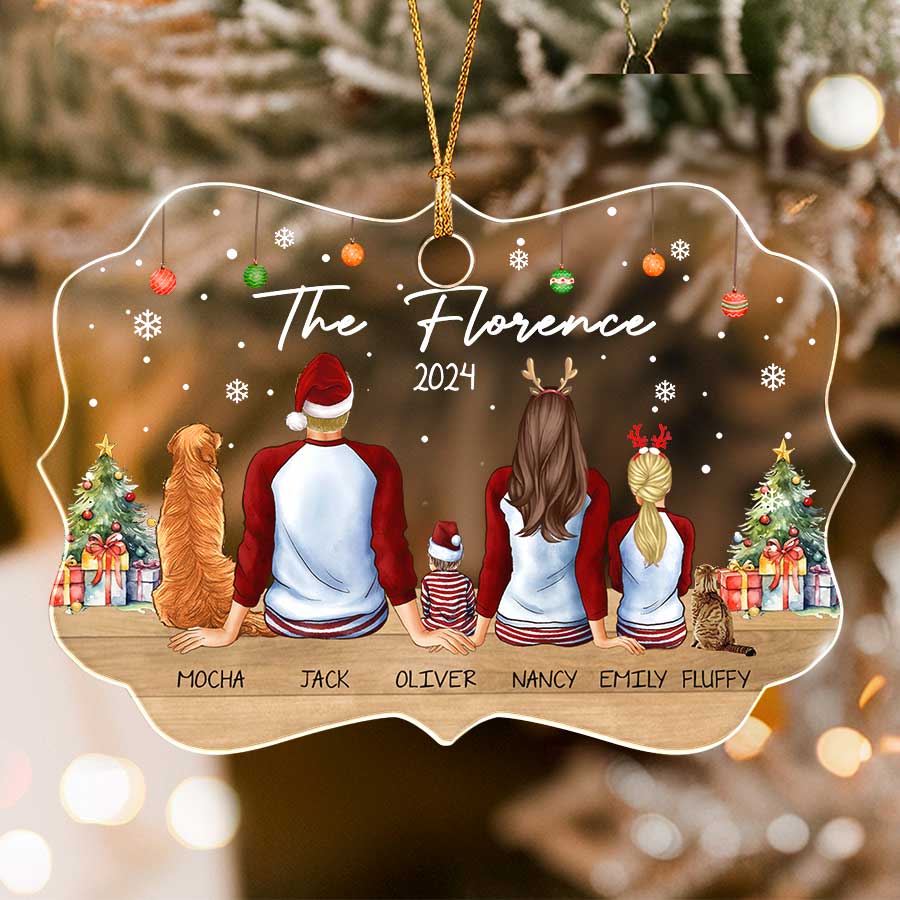 Personalized Family of 5 with Dog Ornament