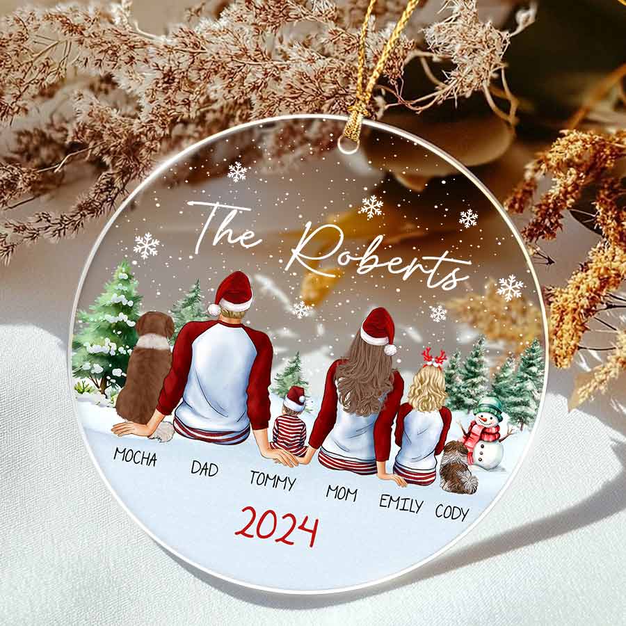 Personalized Family of 5 with Dog Christmas Ornament