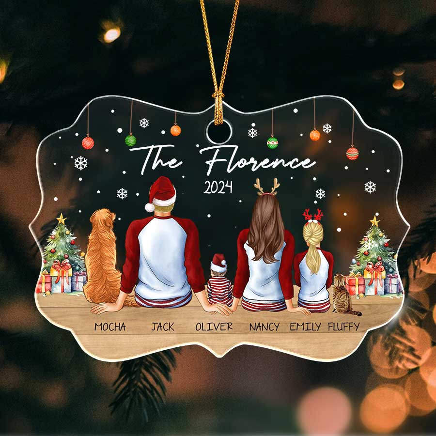 Personalized Family of 5 with Dog Ornament