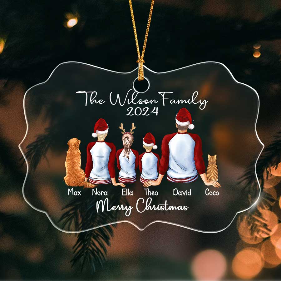 Family of 6 with 2 Dogs Ornament