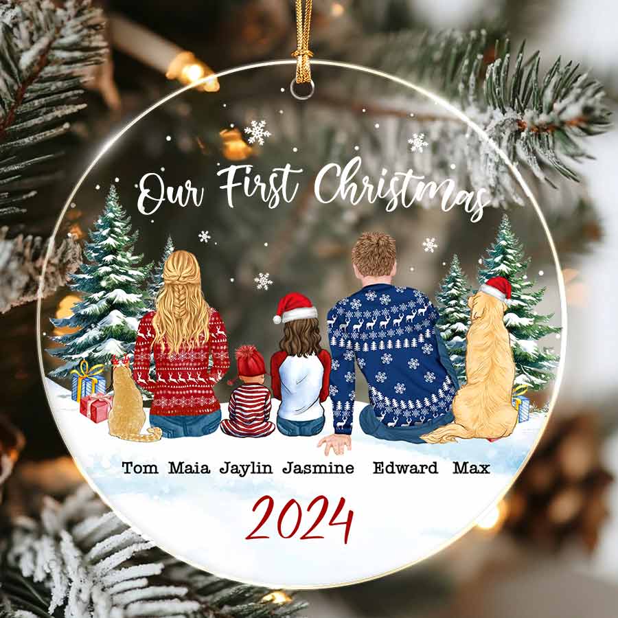 Family of 6 with Dog Personalized Ornament