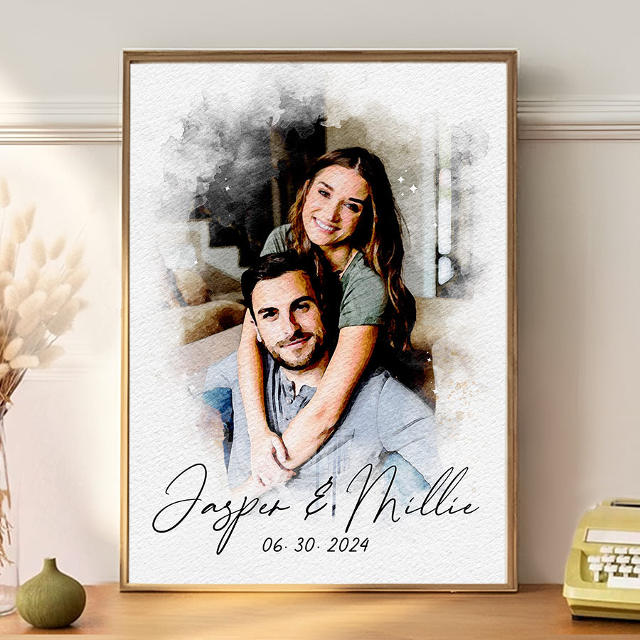 Watercolor Canvas Wall Art for Couple