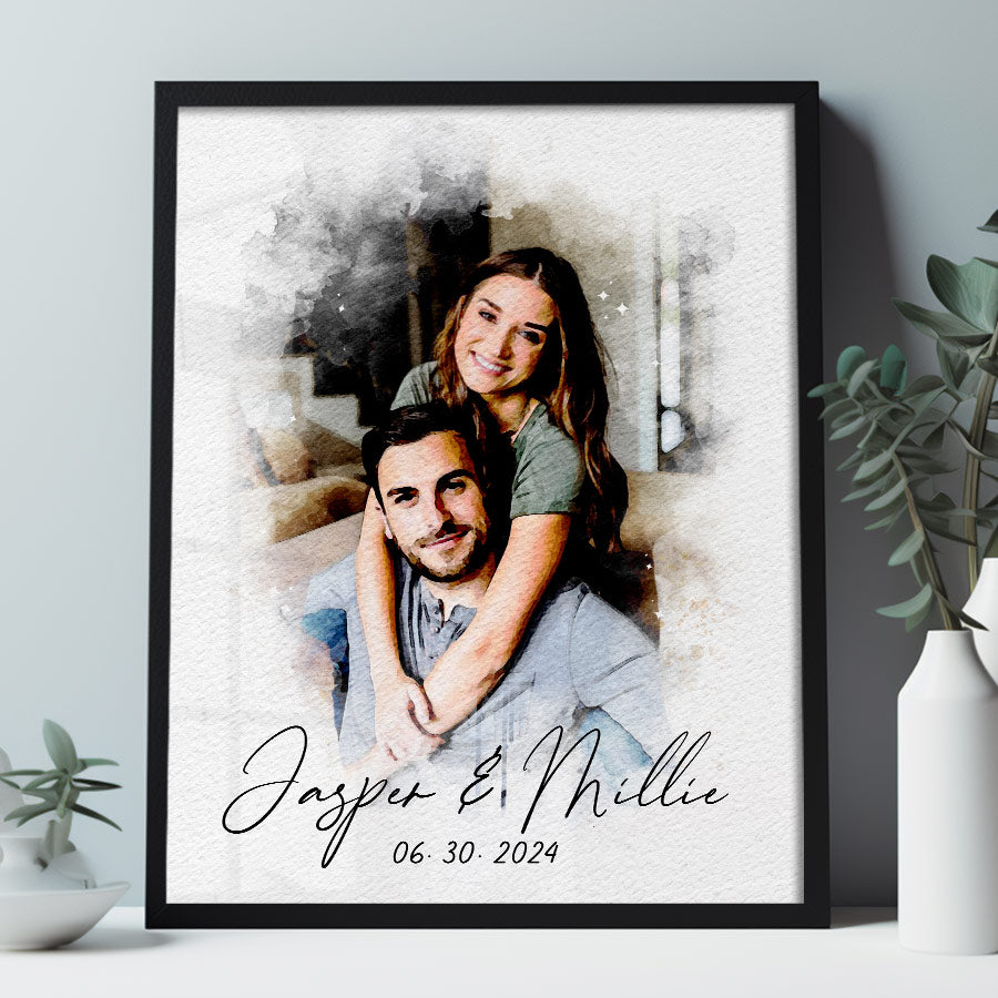 Watercolor Canvas Wall Art for Couple