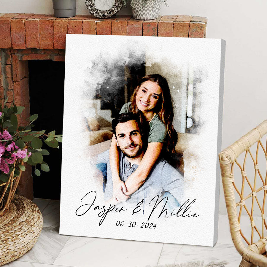 Watercolor Canvas Wall Art for Couple