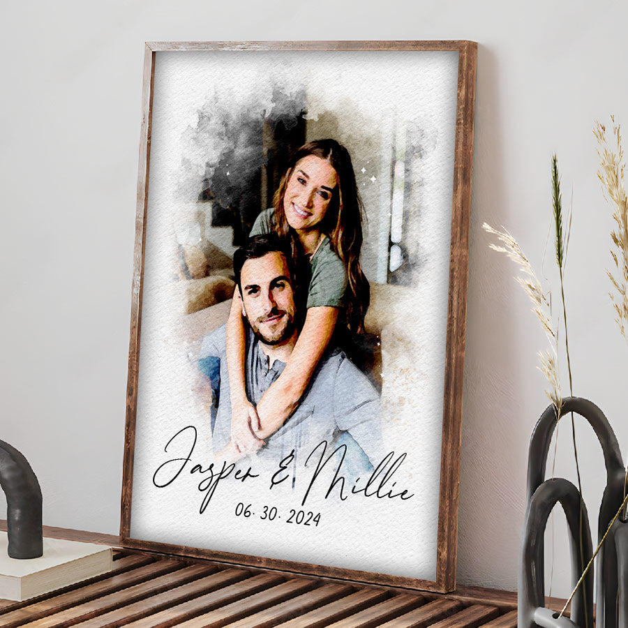 Watercolor Canvas Wall Art for Couple