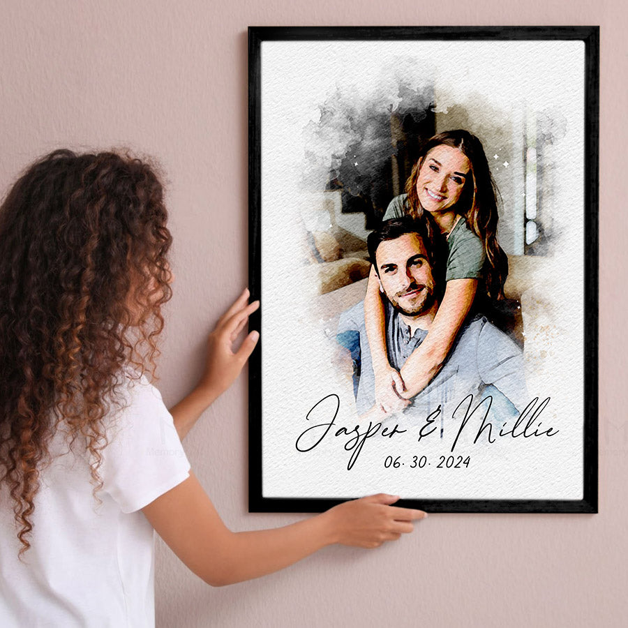 Watercolor Canvas Wall Art for Couple