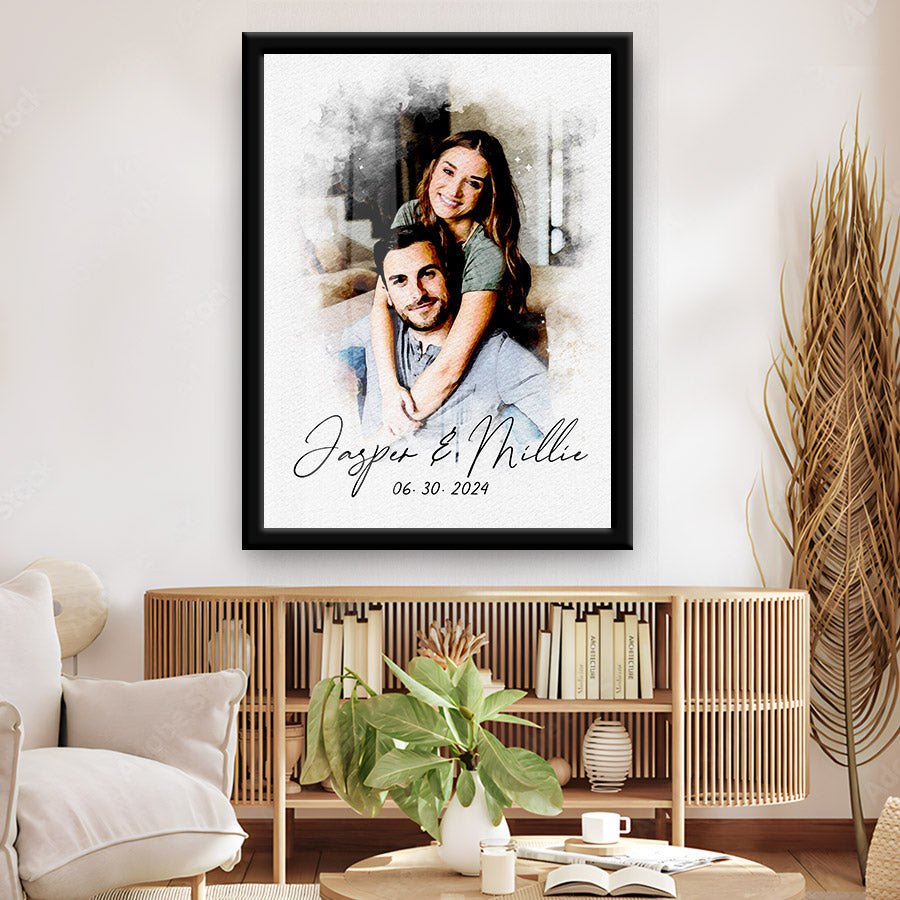 Watercolor Canvas Wall Art for Couple