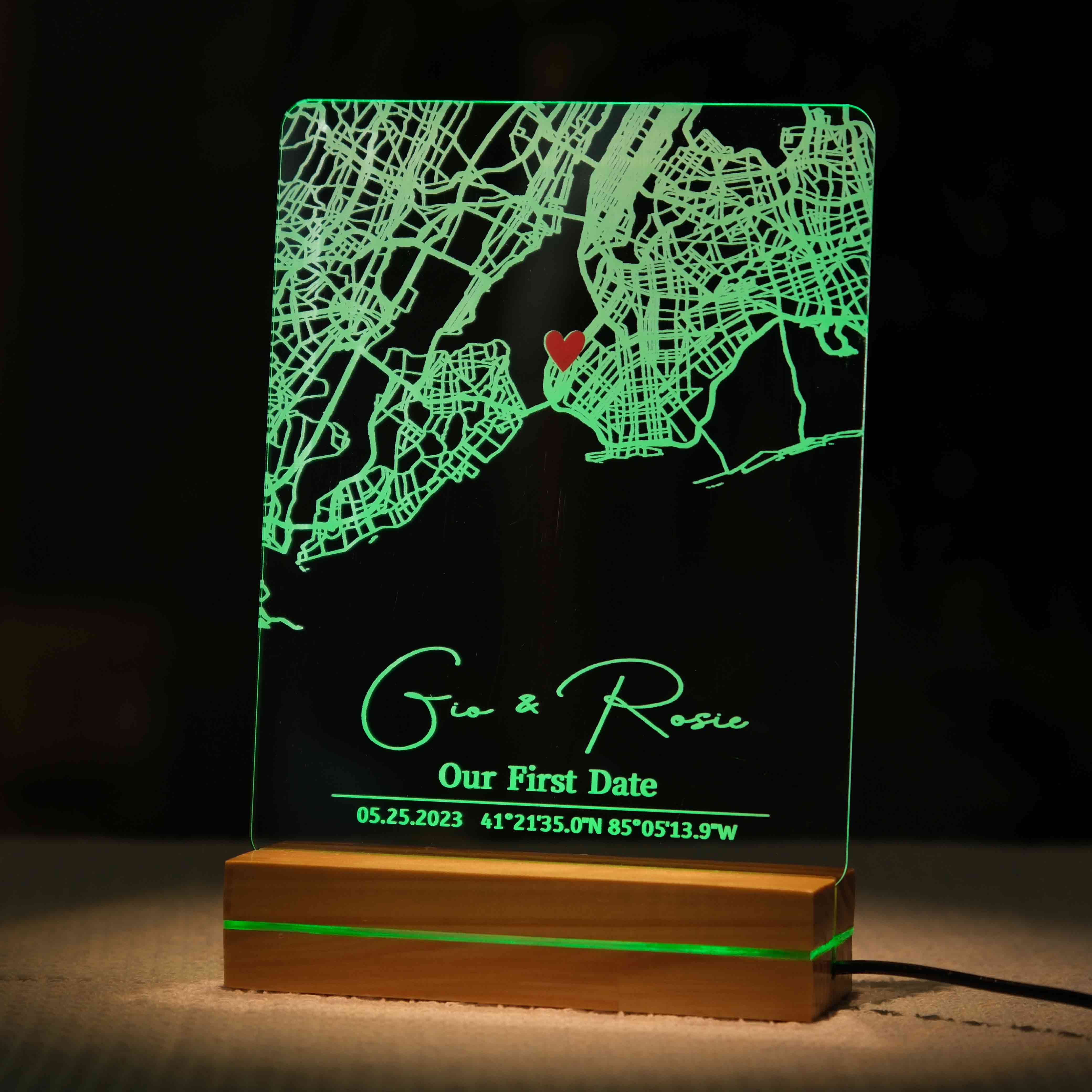 Our First Date Customize Map LED Night Light