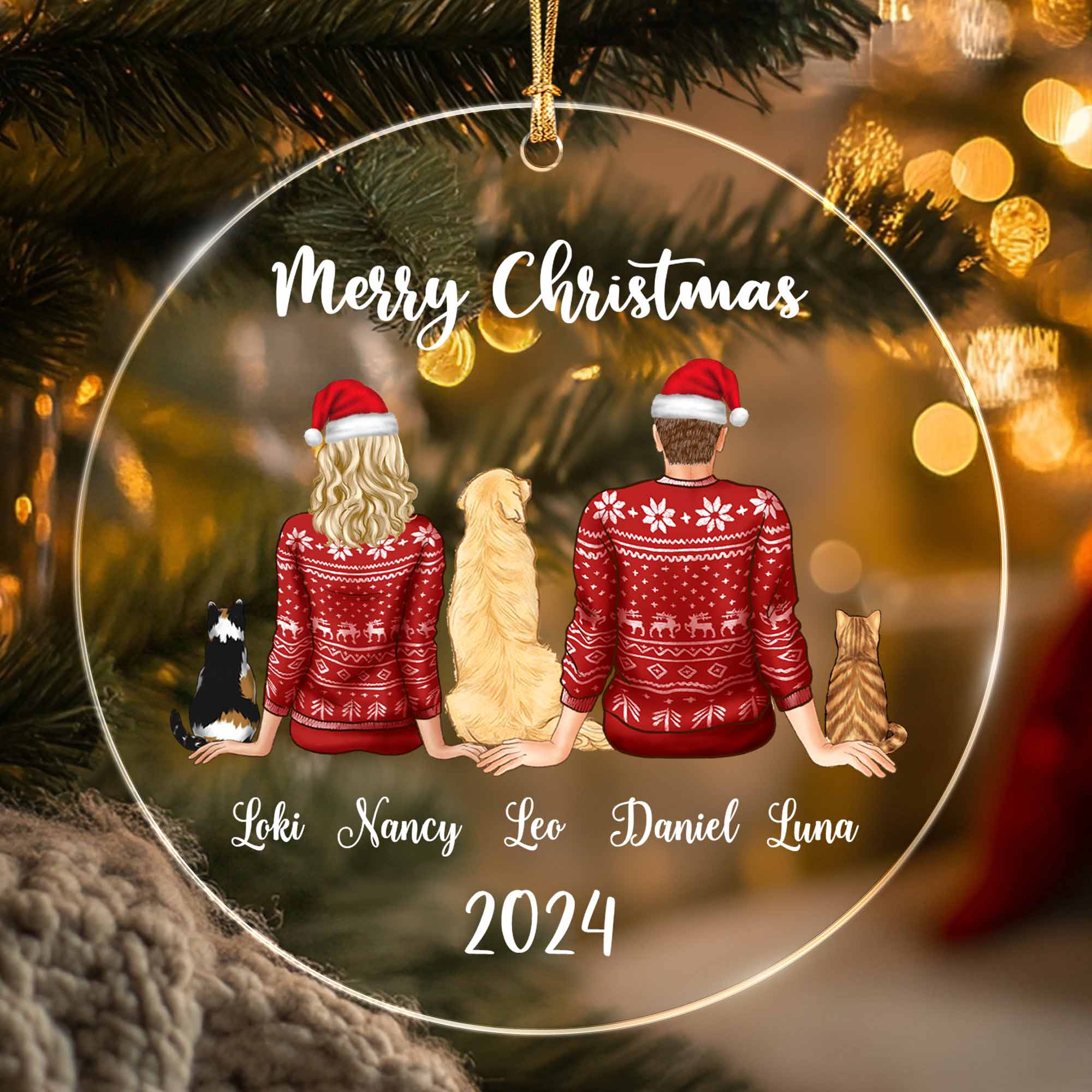 Custom Christmas Dog with Couple Ornament