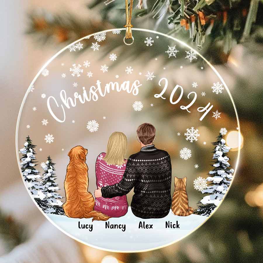 Personalized Couple With Dog Ornament