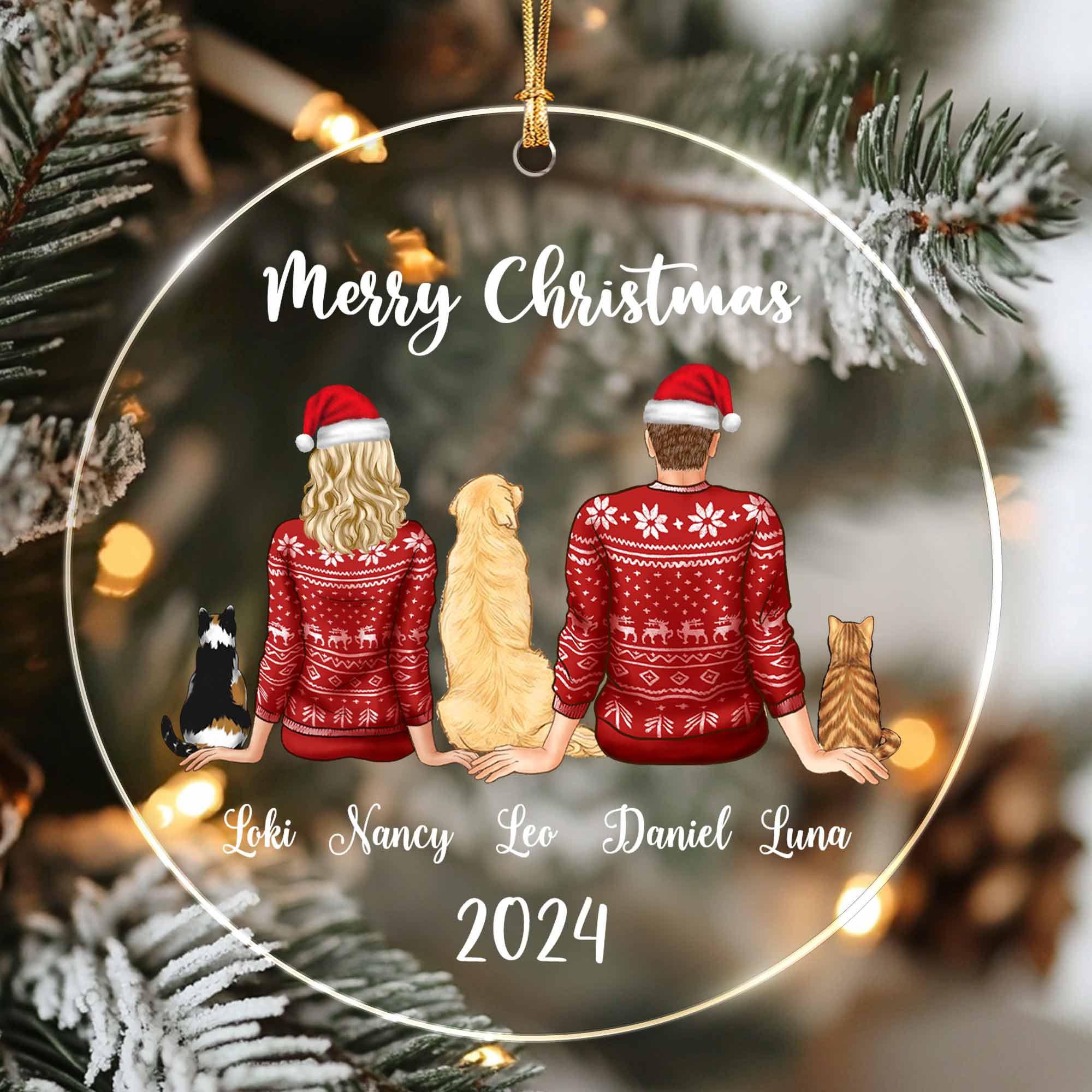 Custom Christmas Dog with Couple Ornament