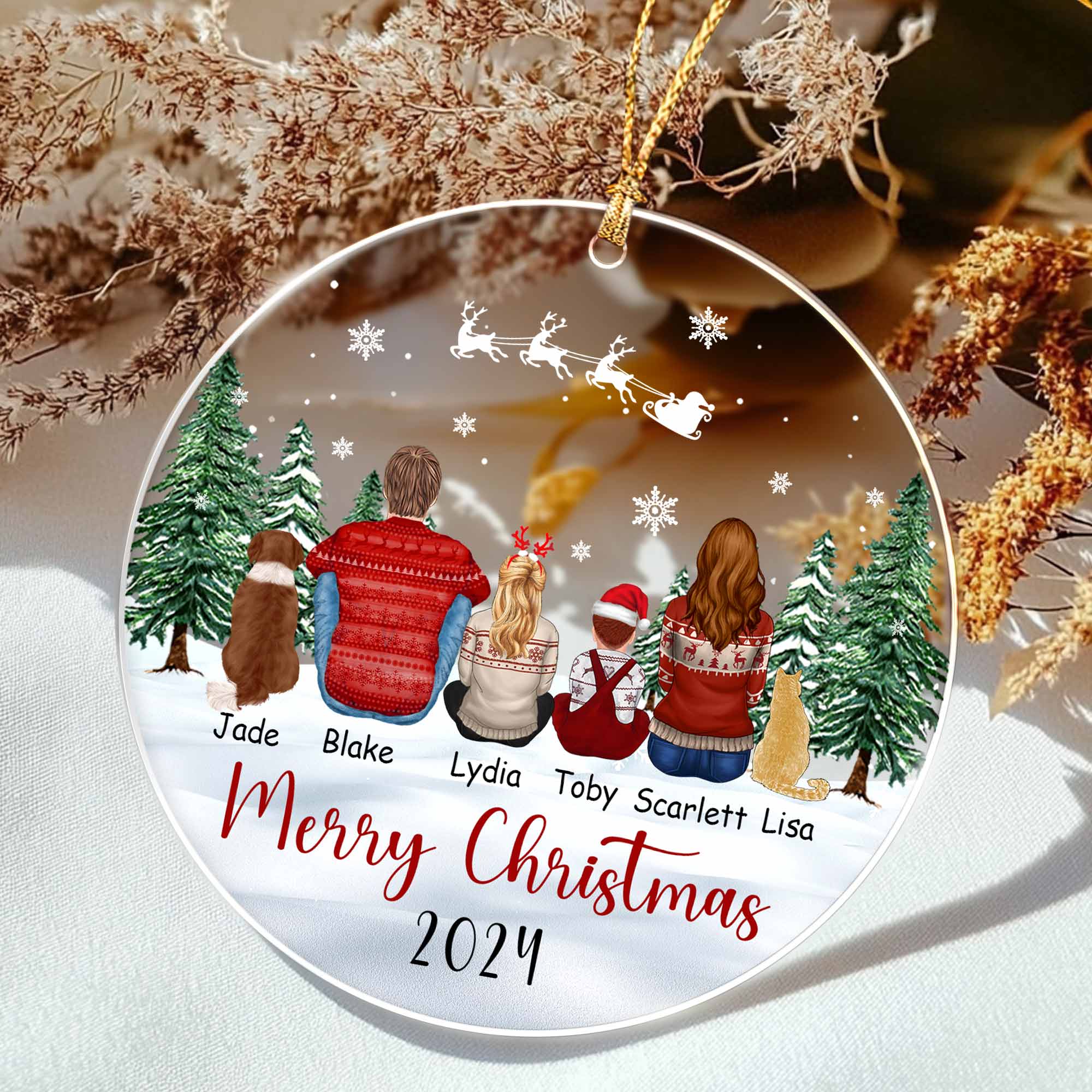 Custom Family Ornament with Cat
