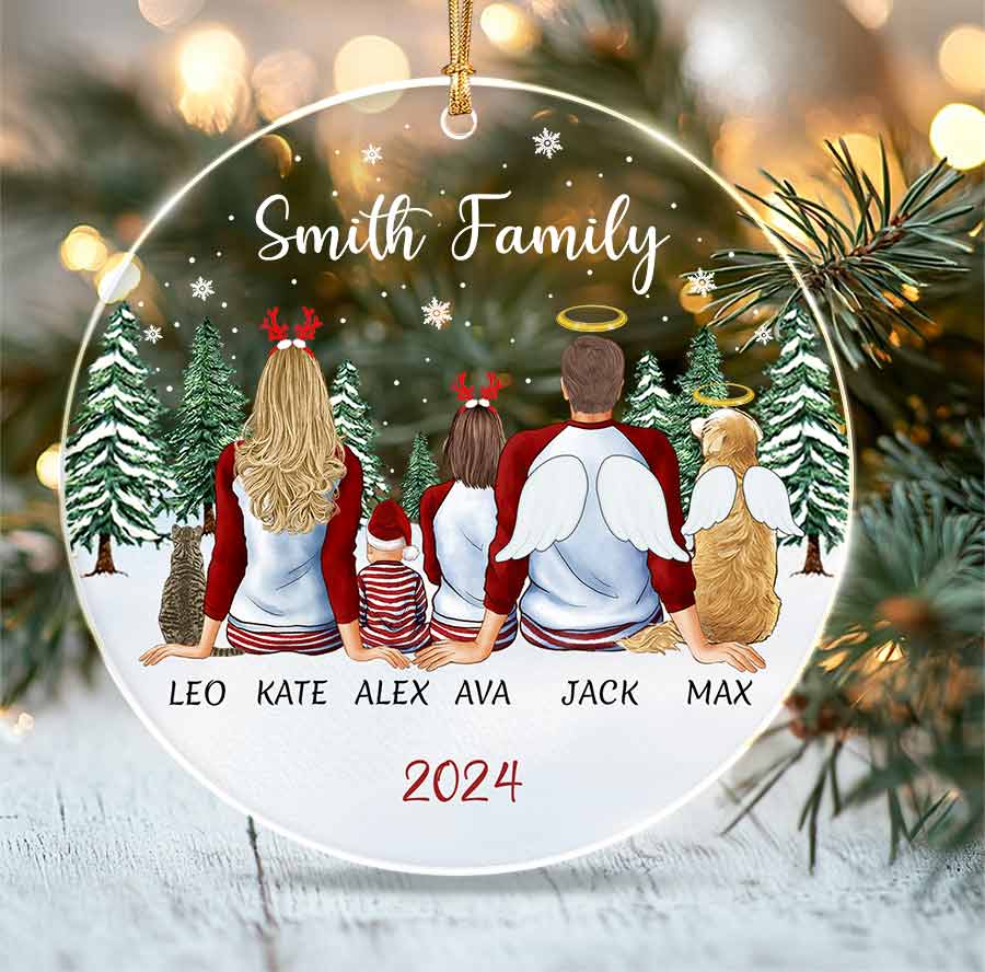 Christmas Ornaments with Family and Pets