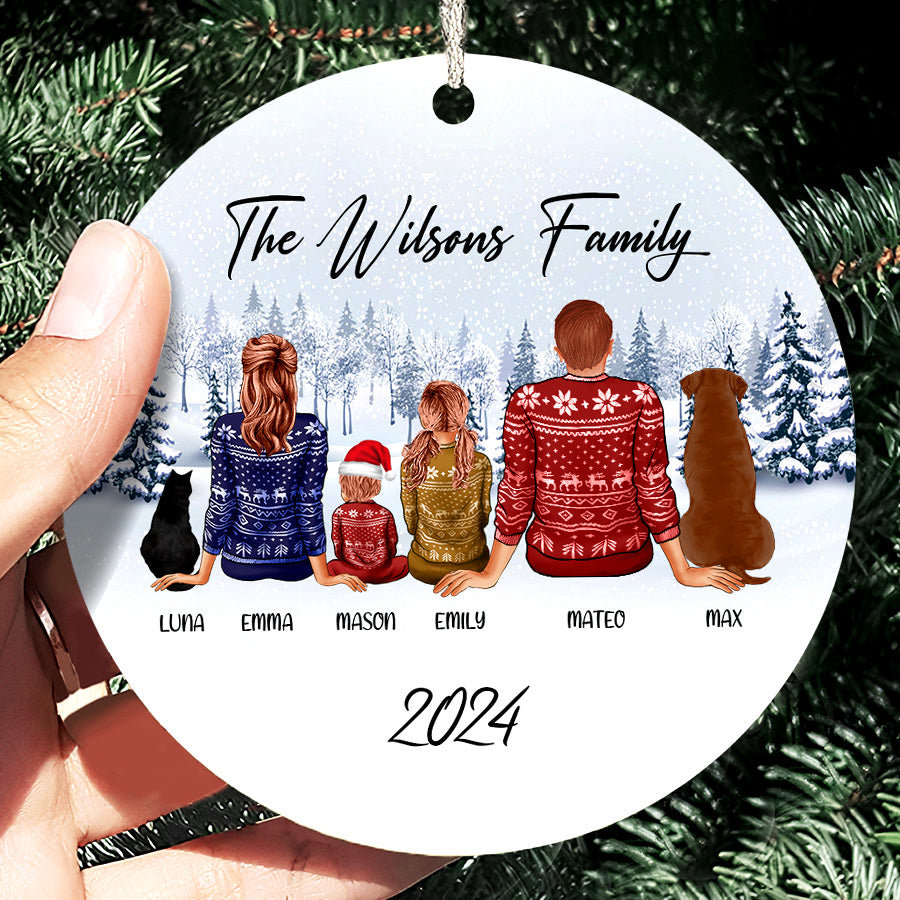 Family of 5 Ornament with Dog