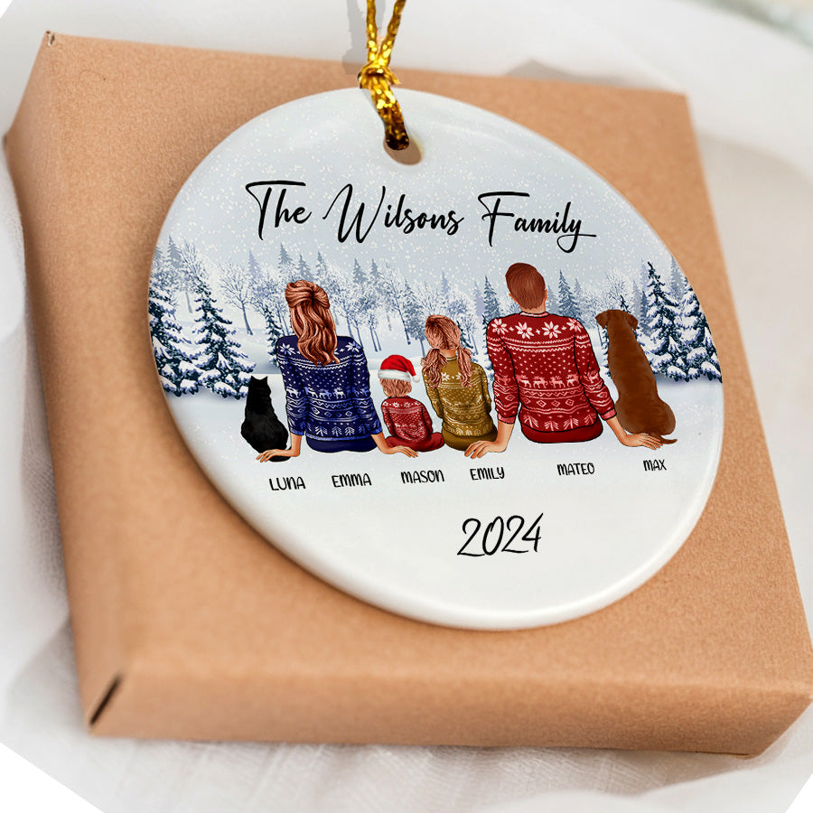 Family of 5 Ornament with Dog