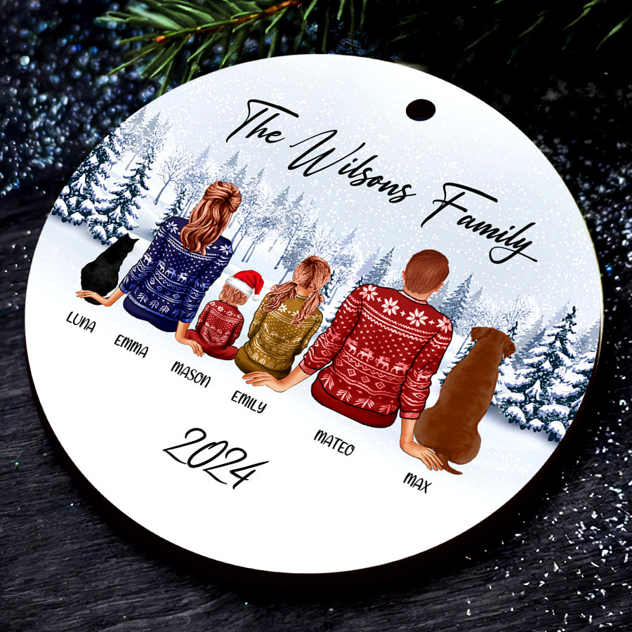 Family of 5 Ornament with Dog