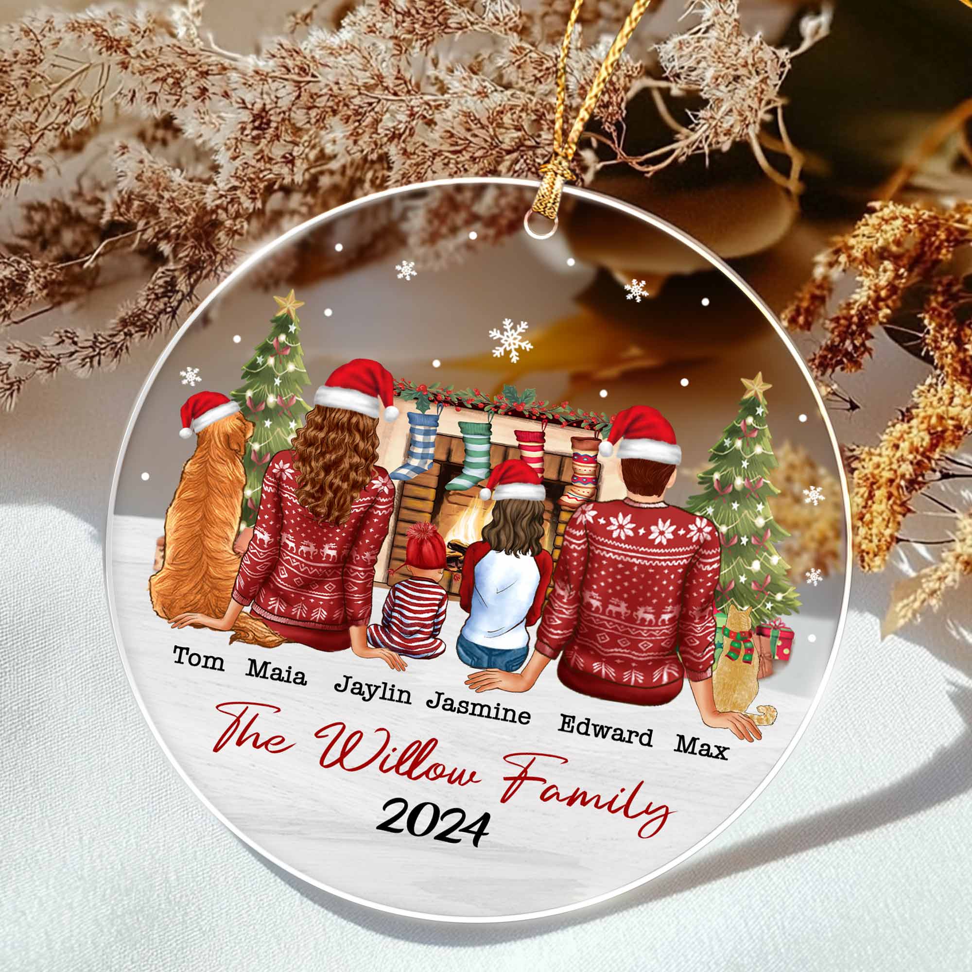 Personalized Ornaments Family of 5 with Dog