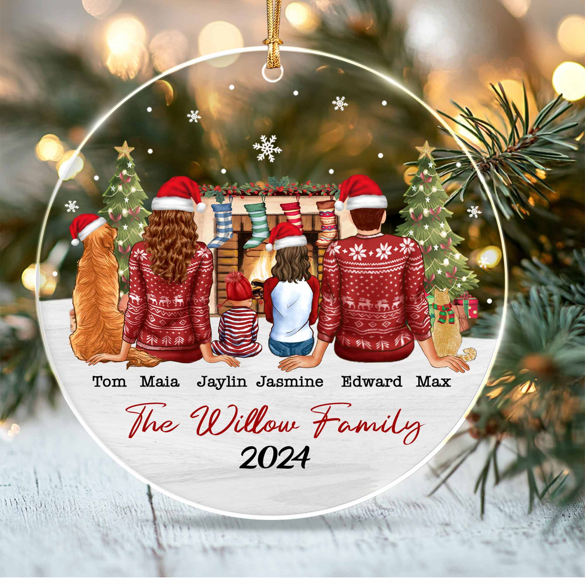 Personalized Ornaments Family of 5 with Dog