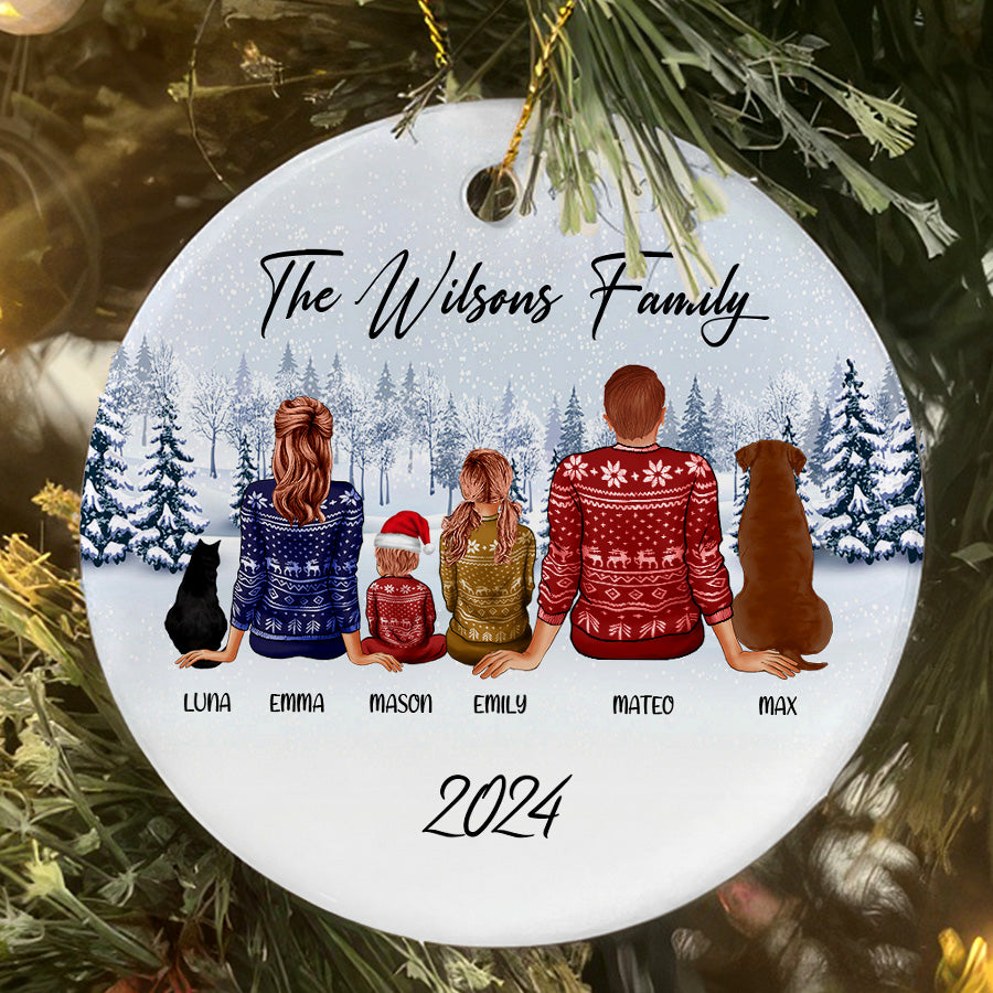 Family of 5 Ornament with Dog