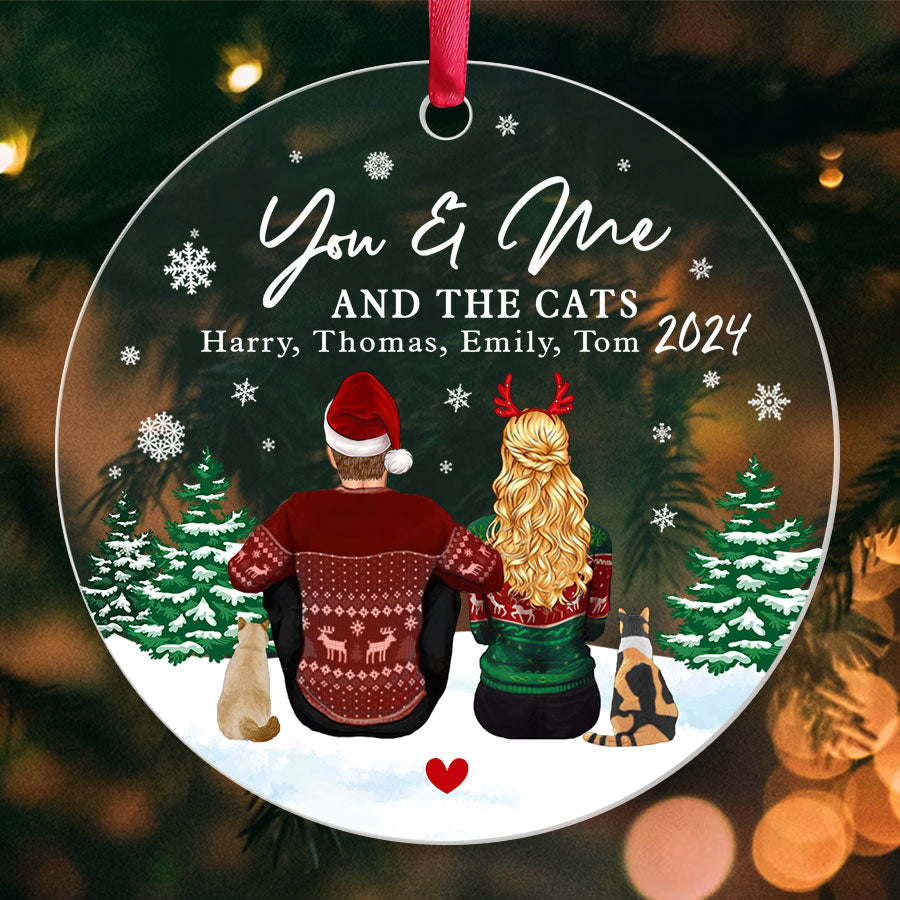 Personalized Couple and Cat Ornaments