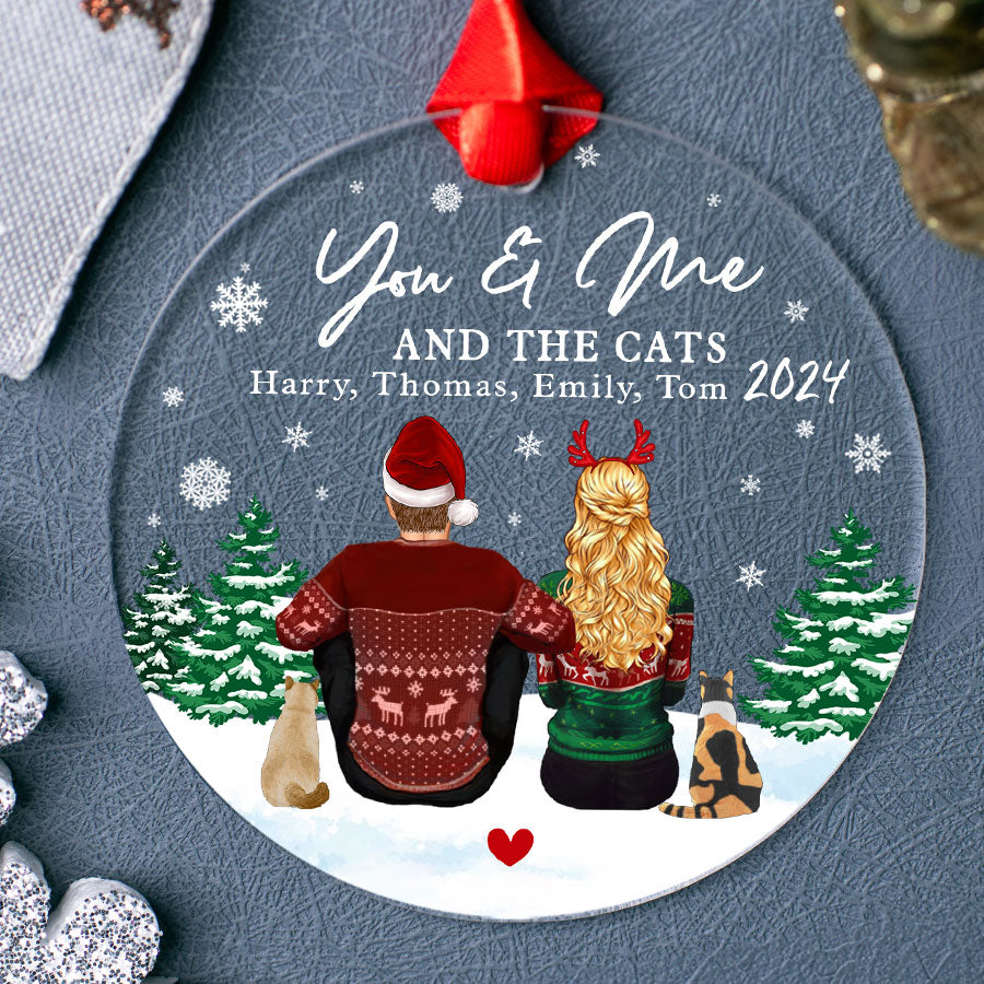 Personalized Couple and Cat Ornaments