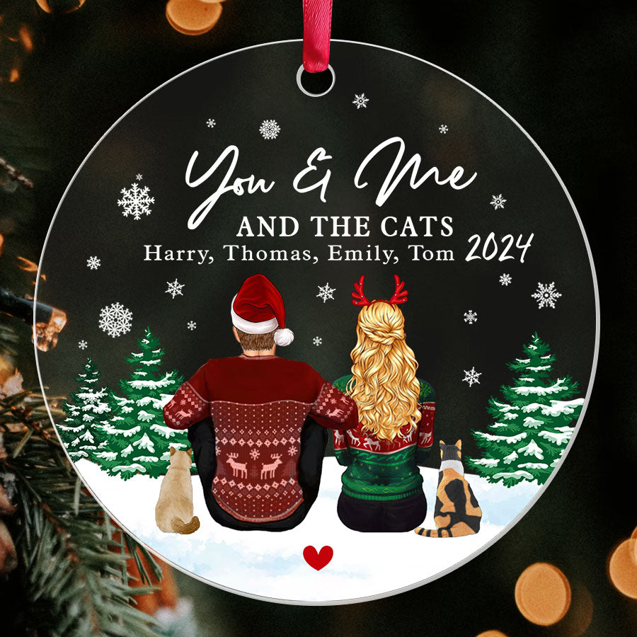 Personalized Couple and Cat Ornaments