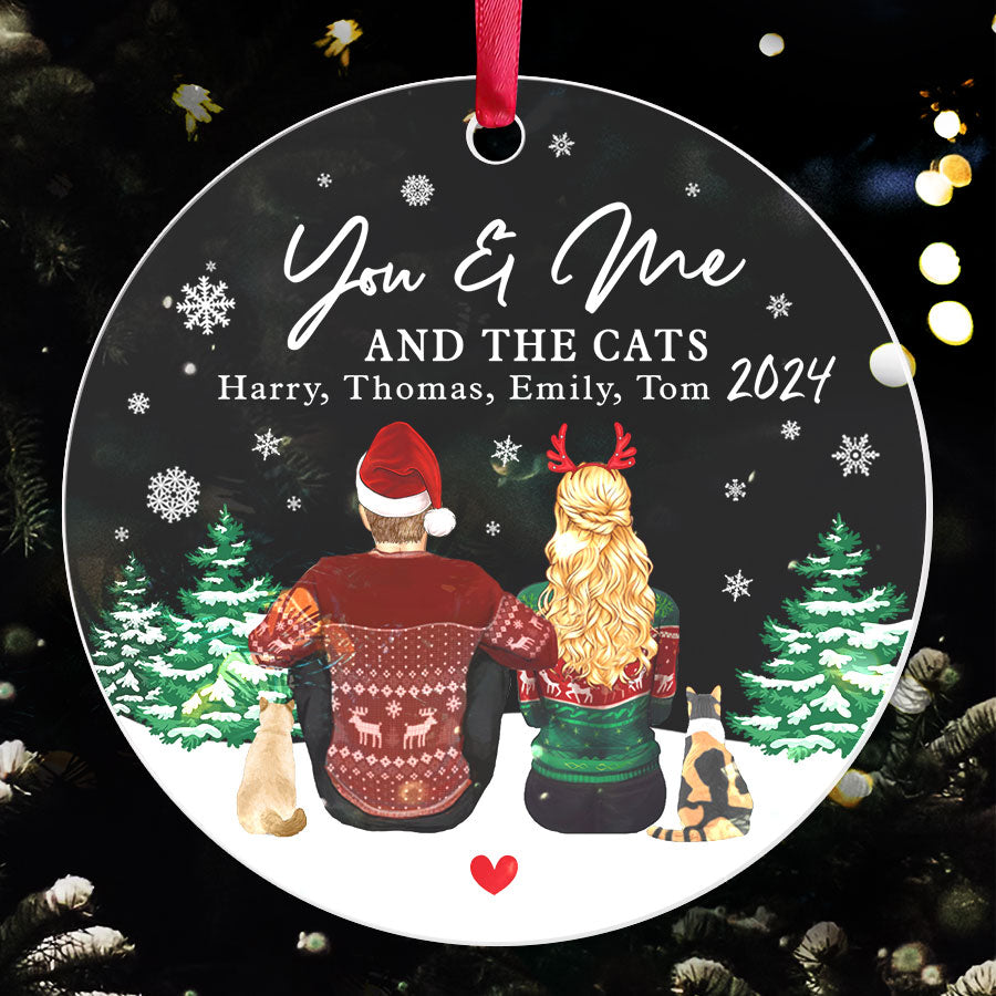 Personalized Couple and Cat Ornaments