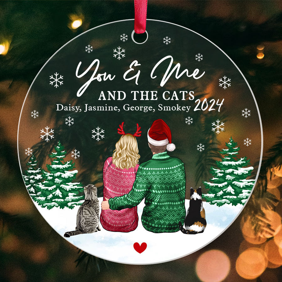 Custom Couple With Cat Ornament