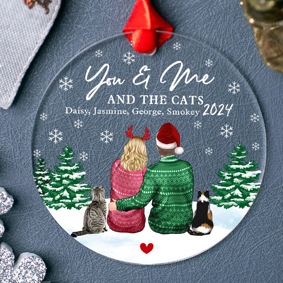 Custom Couple With Cat Ornament