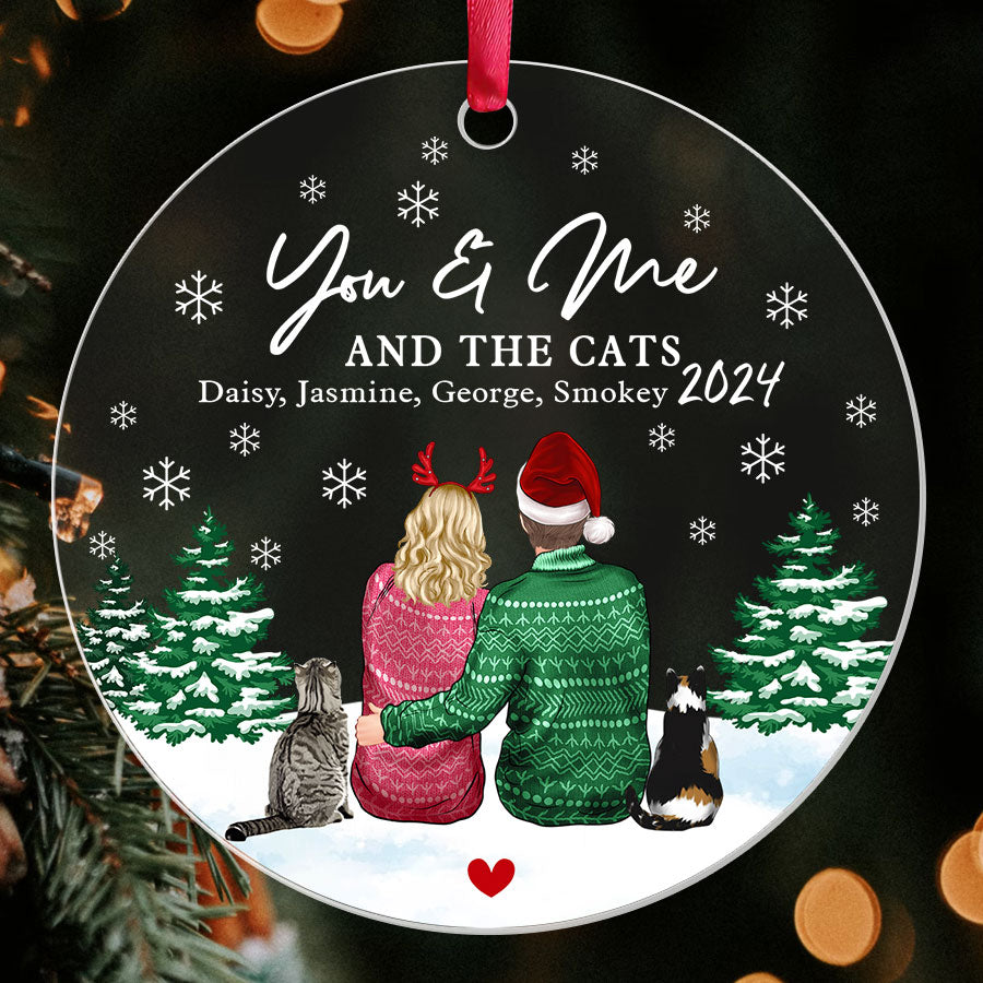 Custom Couple With Cat Ornament