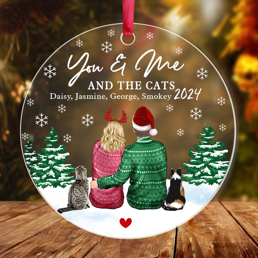 Custom Couple With Cat Ornament