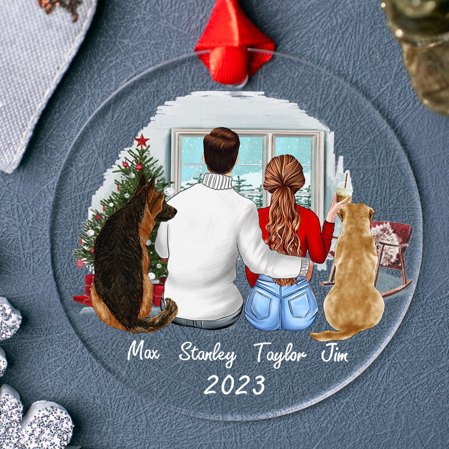 couple with 2 dogs ornament