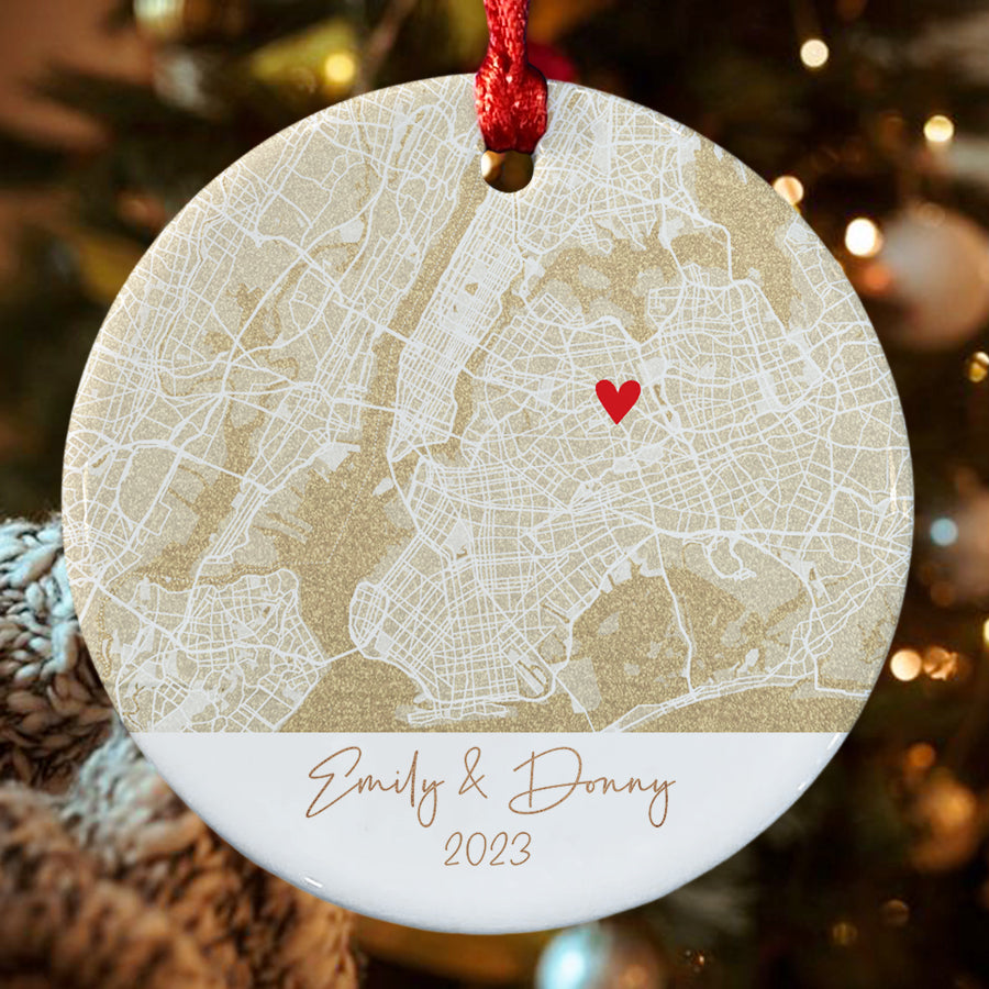 Custom Map Ornament for Engaged Couple