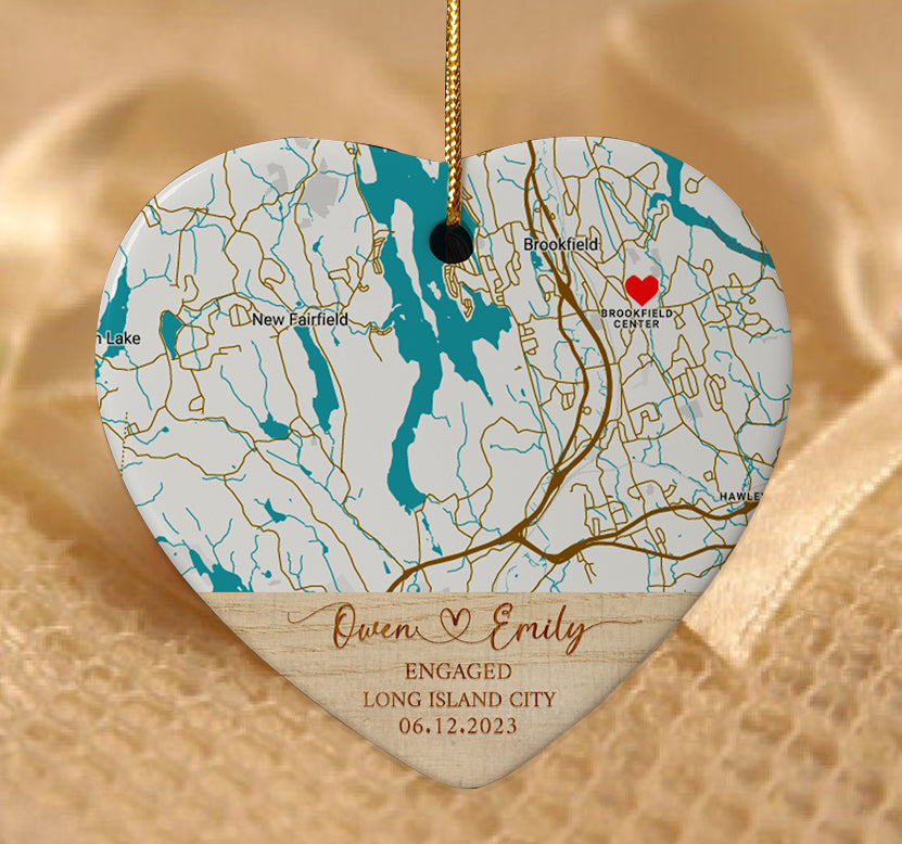 Custom Map Newly Engaged Ornaments