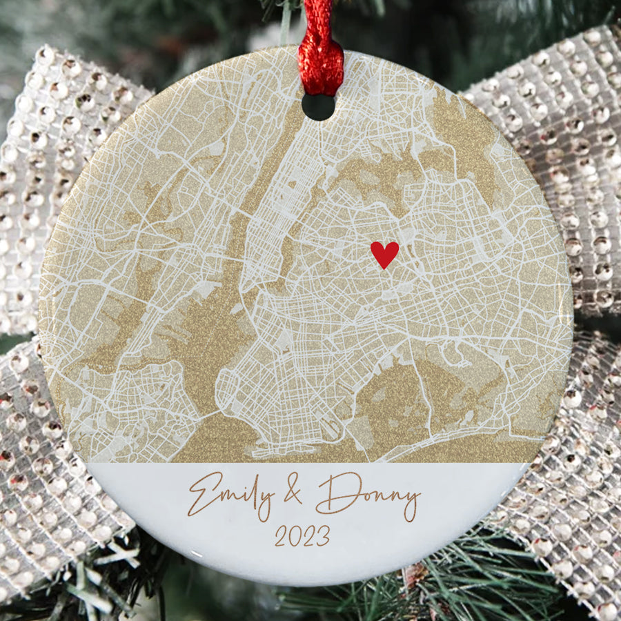 Custom Map Ornament for Engaged Couple