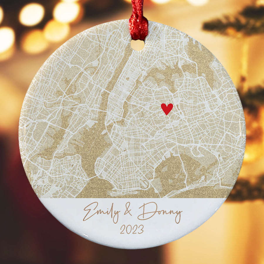 Custom Map Ornament for Engaged Couple