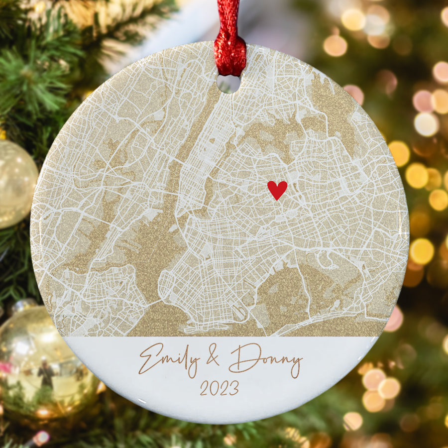 Custom Map Ornament for Engaged Couple