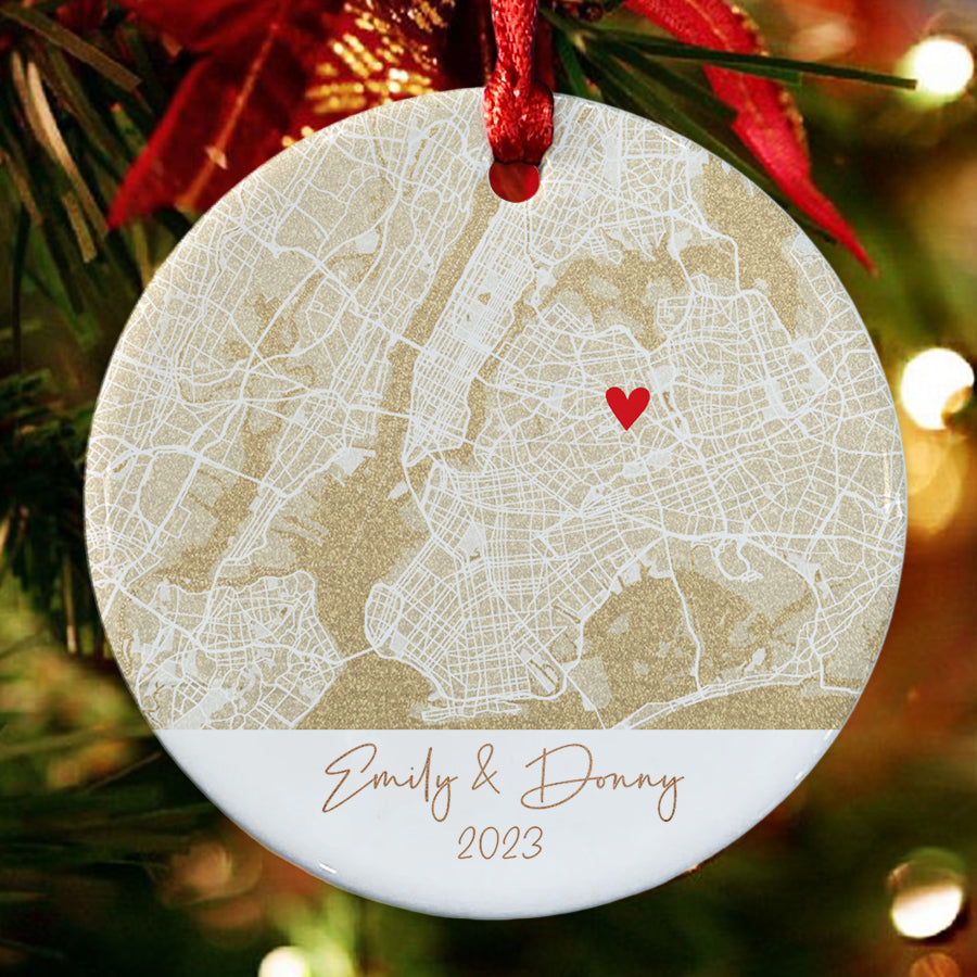 Custom Map Ornament for Engaged Couple