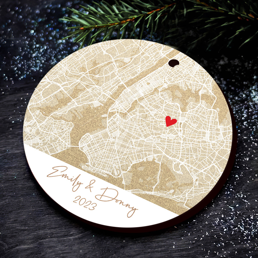 Custom Map Ornament for Engaged Couple