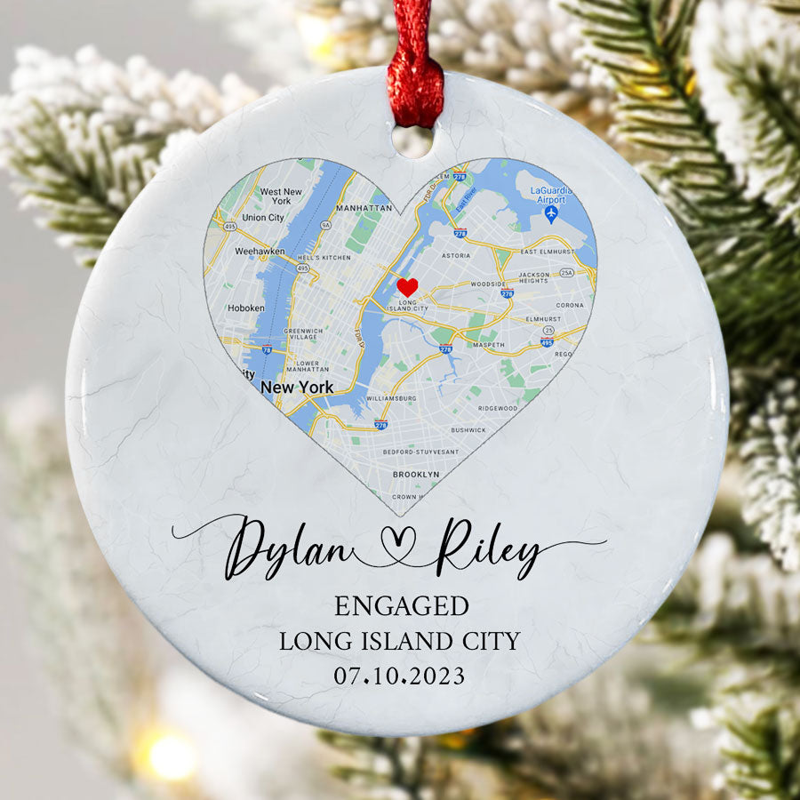 Custom Map Ornament for Engaged Couple