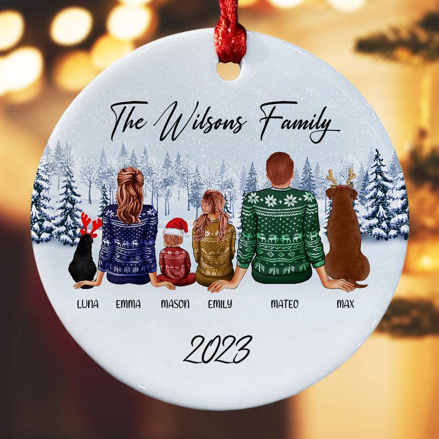 Personalized Christmas Ornaments Family of 4 With 2 Dogs