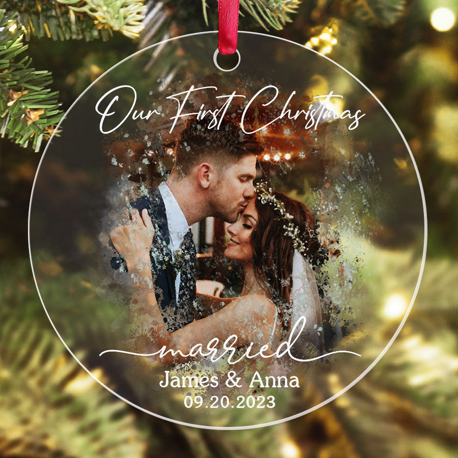 Our First Christmas Married Ornament | Wedding Photo Christmas Ornament ...