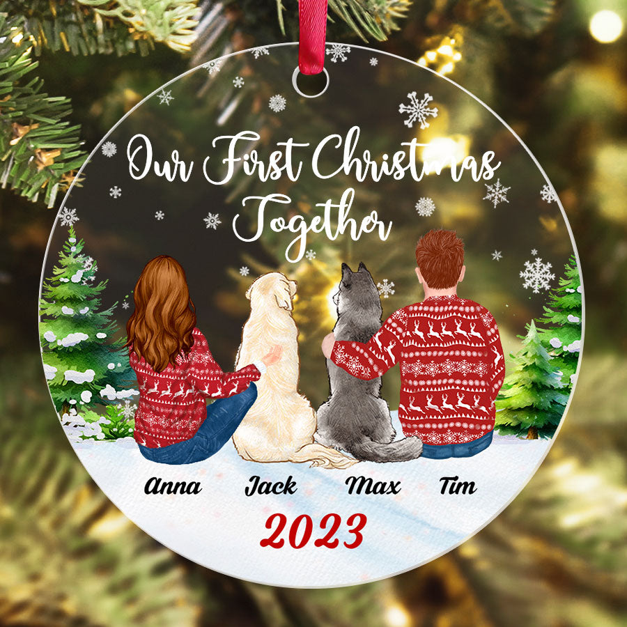 Couple With 2 Dogs Ornament