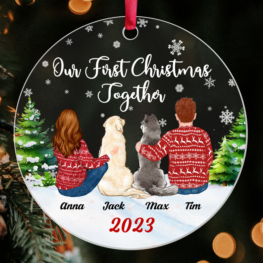 Couple With 2 Dogs Ornament