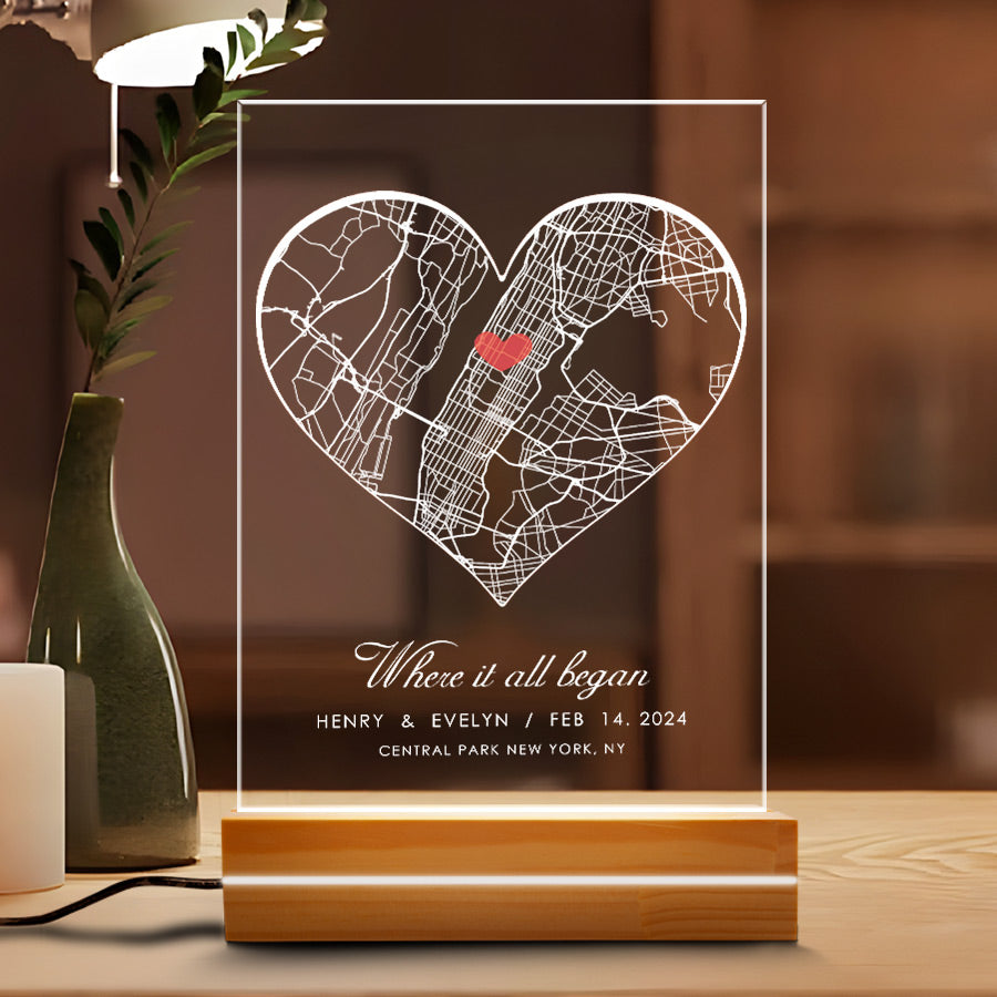 Where It All Began Personalized Heart Shaped Map Acrylic Plaque