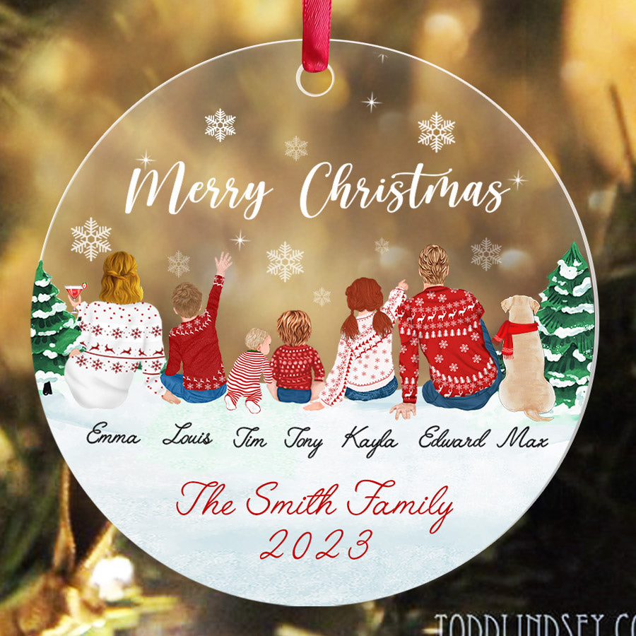 Family of 6 Christmas Ornaments With Dog