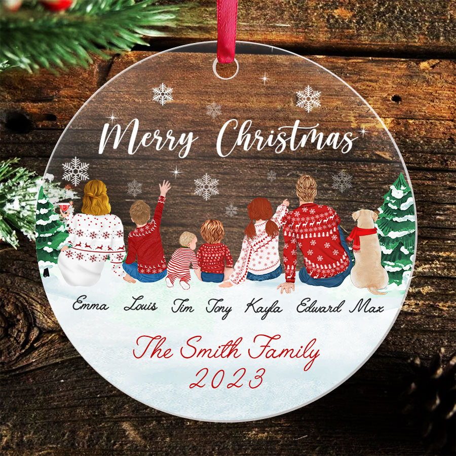 Family of 6 Christmas Ornaments With Dog