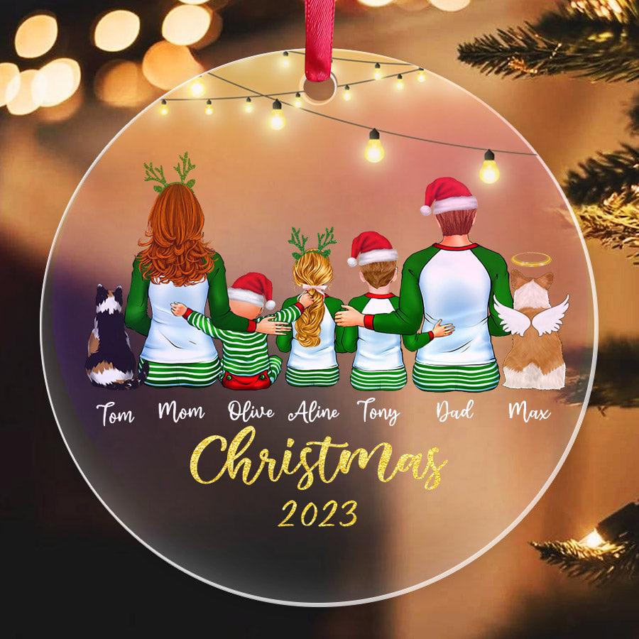 Family of 5 Christmas Ornaments With Pets