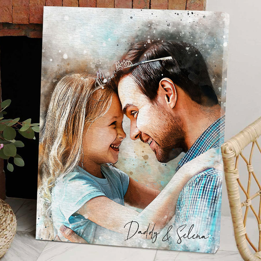 Custom Watercolor Dad Portrait Canvas