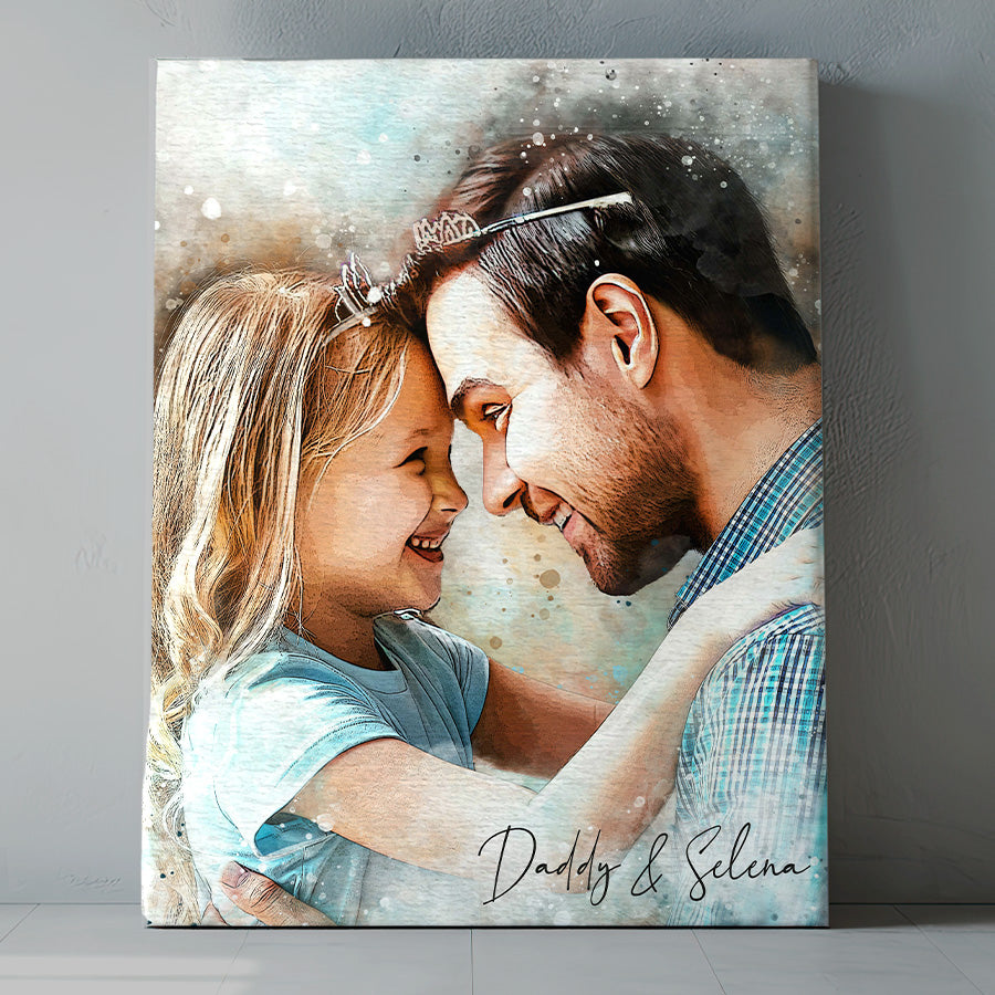 Custom Watercolor Dad Portrait Canvas